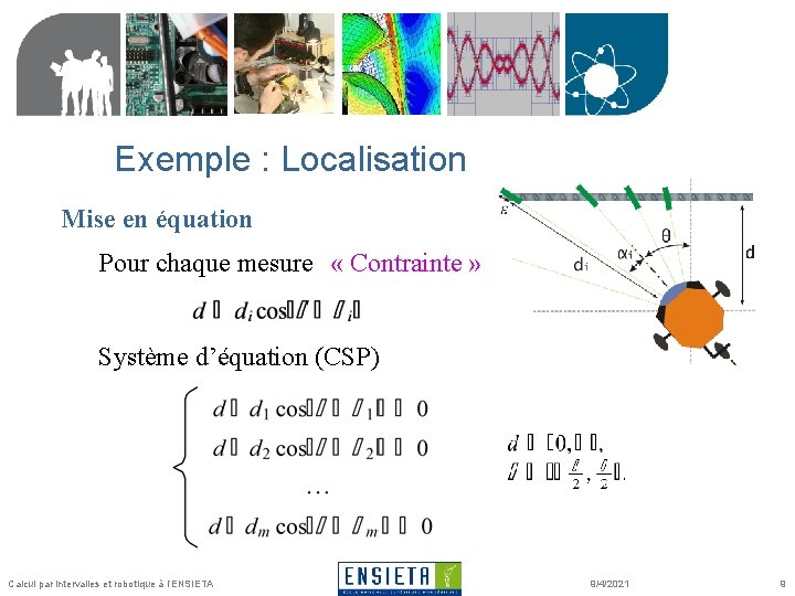Exemple : Localisation Mise en équation Pour chaque mesure « Contrainte » Système d’équation