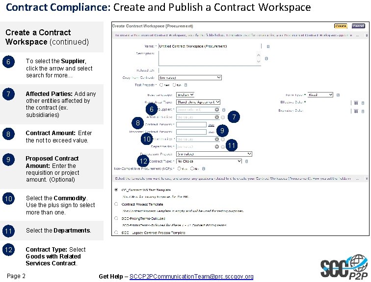 Contract Compliance: Create and Publish a Contract Workspace Create a Contract Workspace (continued) 6