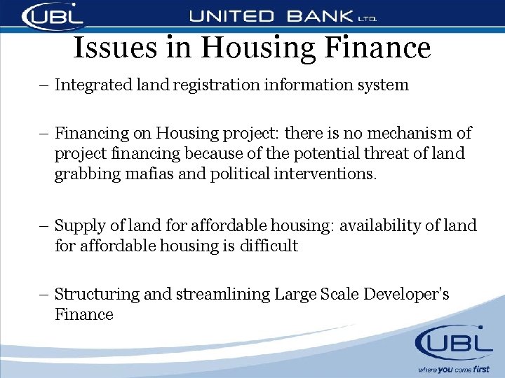 Issues in Housing Finance – Integrated land registration information system – Financing on Housing