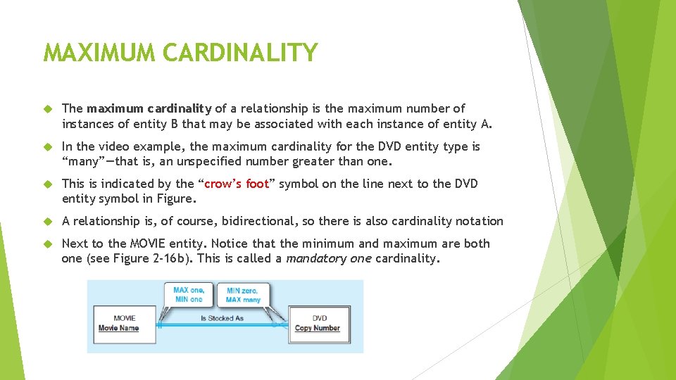 MAXIMUM CARDINALITY The maximum cardinality of a relationship is the maximum number of instances