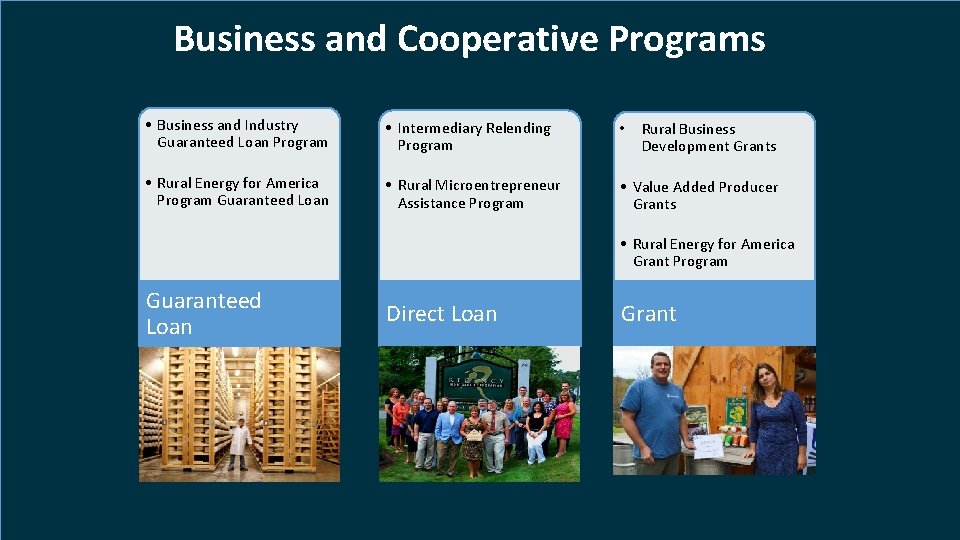 Business and Cooperative Programs • Business and Industry Guaranteed Loan Program • Intermediary Relending