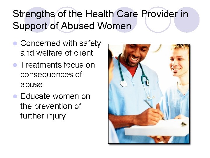 Strengths of the Health Care Provider in Support of Abused Women Concerned with safety
