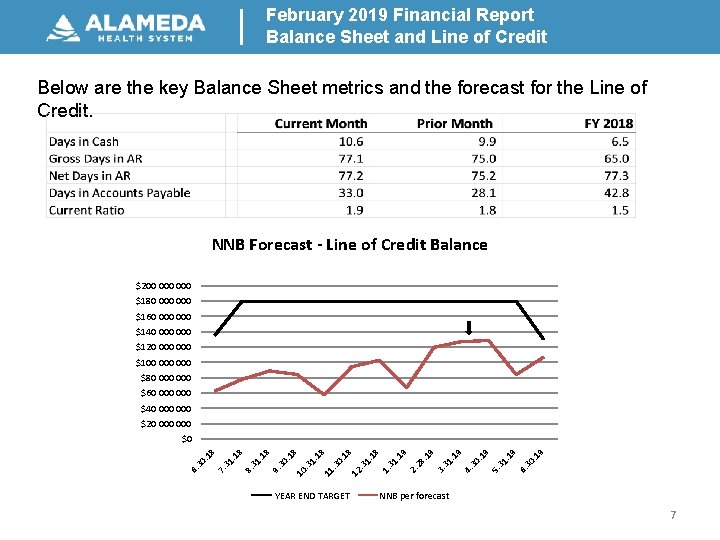 February 2019 Financial Report Balance Sheet and Line of Credit Below are the key