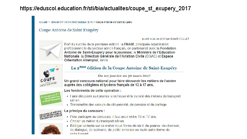 https: //eduscol. education. fr/sti/bia/actualites/coupe_st_exupery_2017 