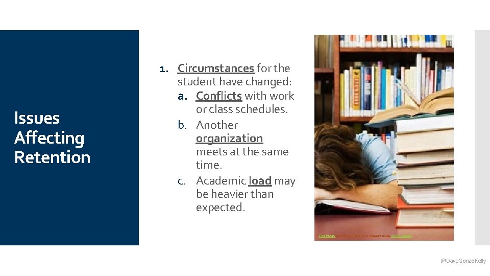 Issues Affecting Retention 1. Circumstances for the student have changed: a. Conflicts with work