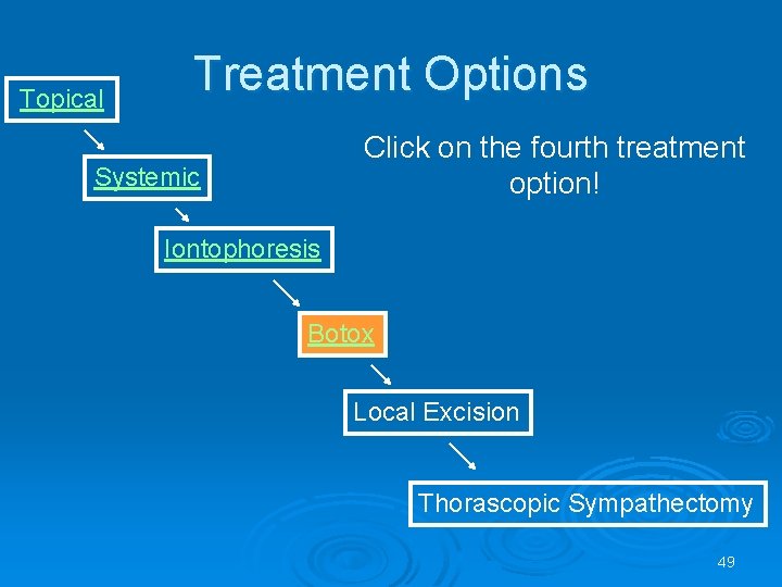 Topical Treatment Options Click on the fourth treatment option! Systemic Iontophoresis Botox Local Excision