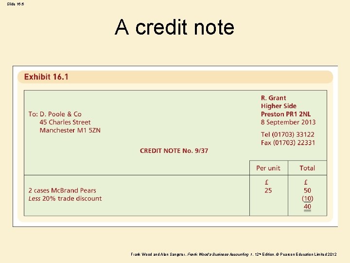 Slide 16. 6 A credit note Frank Wood and Alan Sangster , Frank Wood’s