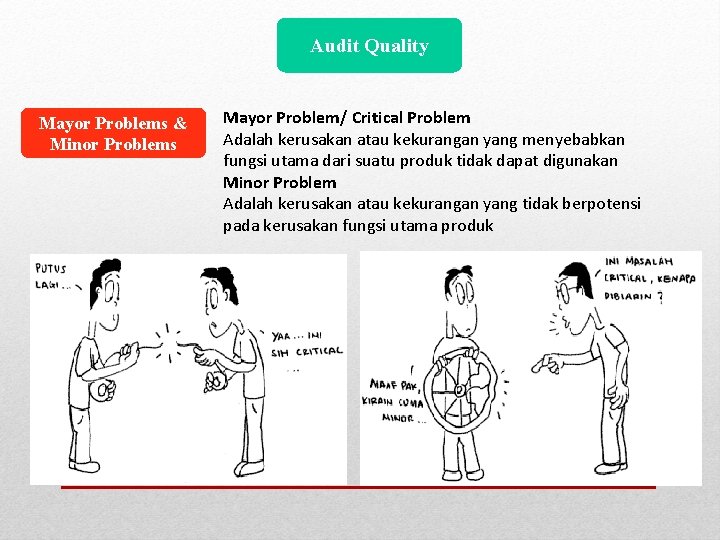 Audit Quality Mayor Problems & Minor Problems Mayor Problem/ Critical Problem Adalah kerusakan atau