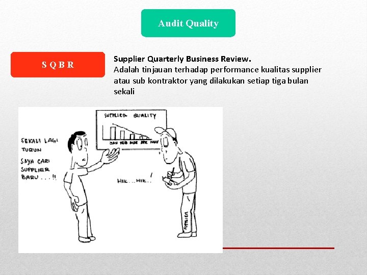 Audit Quality SQBR Supplier Quarterly Business Review. Adalah tinjauan terhadap performance kualitas supplier atau