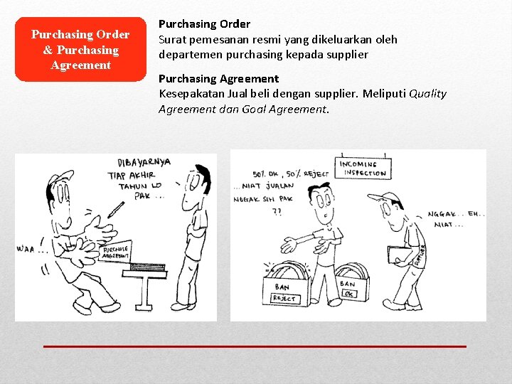 Purchasing Order & Purchasing Agreement Purchasing Order Surat pemesanan resmi yang dikeluarkan oleh departemen