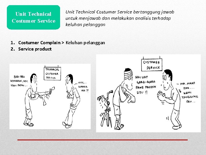 Unit Technical Costumer Service bertanggung jawab untuk menjawab dan melakukan analisis terhadap keluhan pelanggan