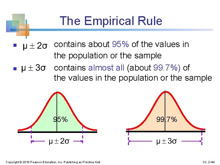 The Empirical Rule n n contains about 95% of the values in the population