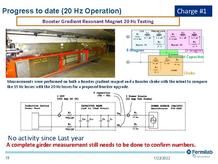 Charge #1 Progress to date (20 Hz Operation) Booster Gradient Resonant Magnet 20 Hz