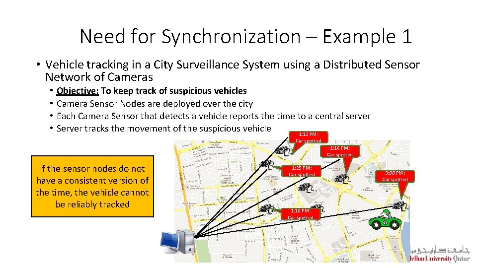 Need for Synchronization – Example 1 • Vehicle tracking in a City Surveillance System