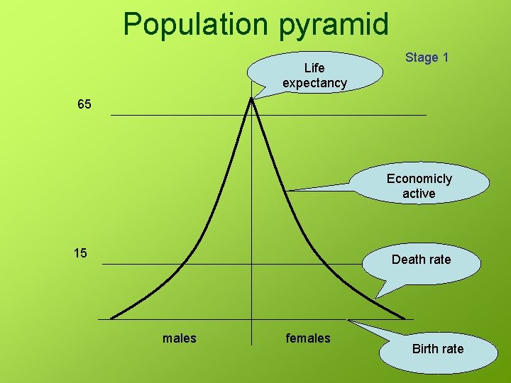 Population pyramid Life expectancy Stage 1 65 Economicly active 15 Death rate males females