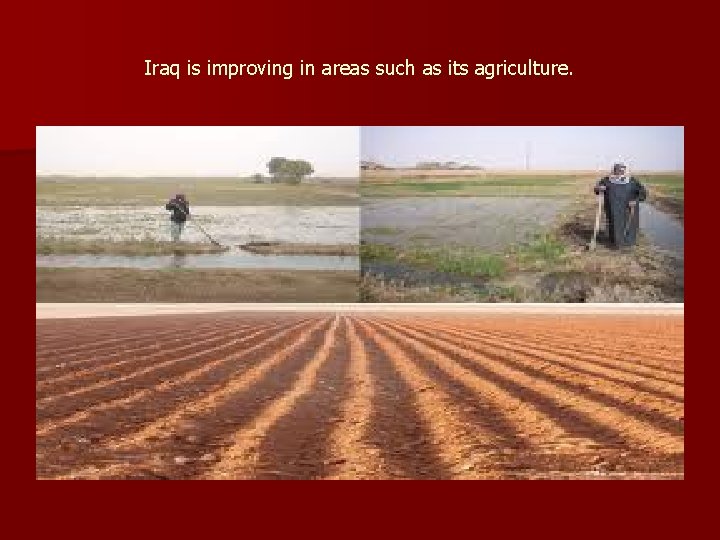 Iraq is improving in areas such as its agriculture. 