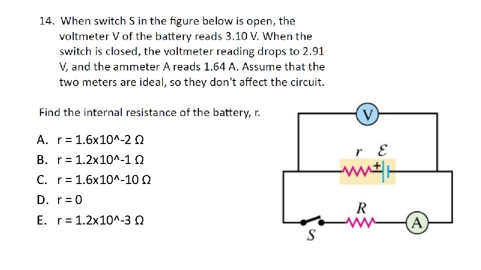 A. B. C. D. E. r = 1. 6 x 10^-2 Ω r =