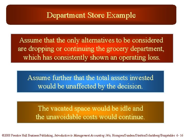 Department Store Example Assume that the only alternatives to be considered are dropping or