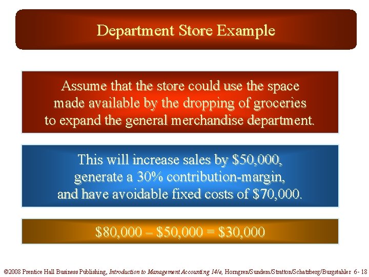 Department Store Example Assume that the store could use the space made available by