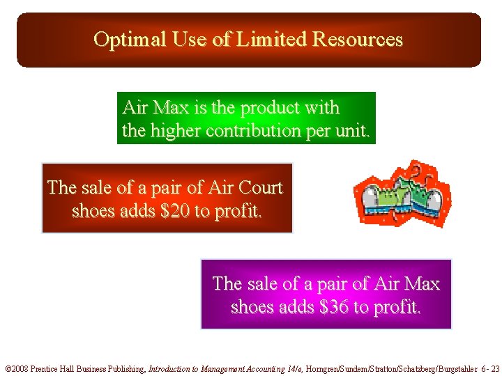 Optimal Use of Limited Resources Air Max is the product with the higher contribution