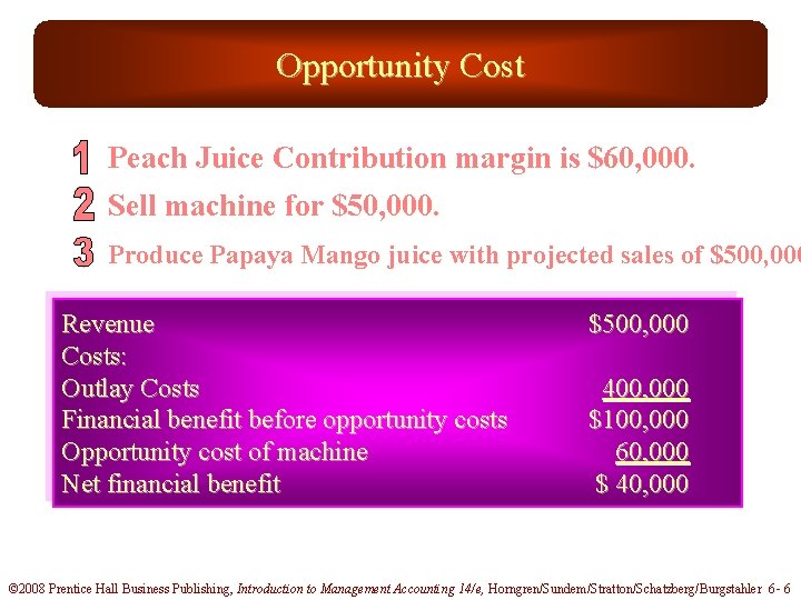 Opportunity Cost Peach Juice Contribution margin is $60, 000. Sell machine for $50, 000.