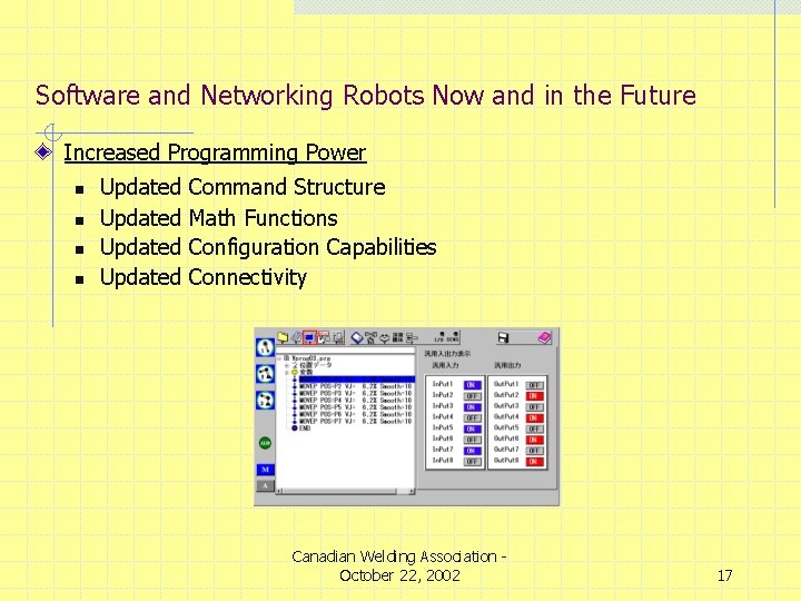 Software and Networking Robots Now and in the Future Increased Programming Power n n