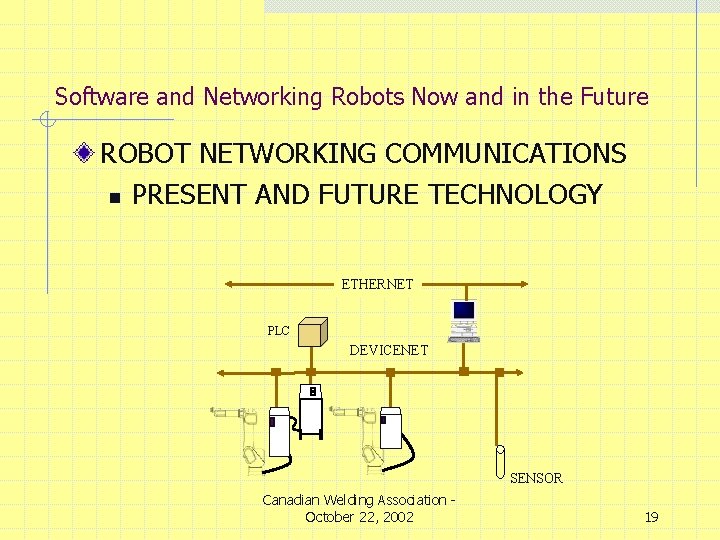 Software and Networking Robots Now and in the Future ROBOT NETWORKING COMMUNICATIONS n PRESENT