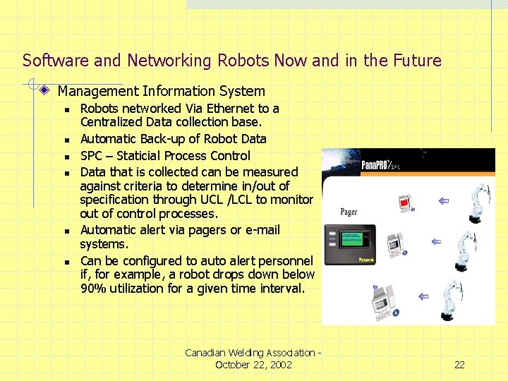 Software and Networking Robots Now and in the Future Management Information System n n