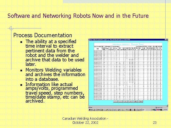 Software and Networking Robots Now and in the Future Process Documentation n The ability