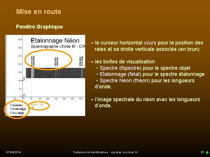 Mise en route Fenêtre Graphique – le curseur horizontal xcurs pour la position des