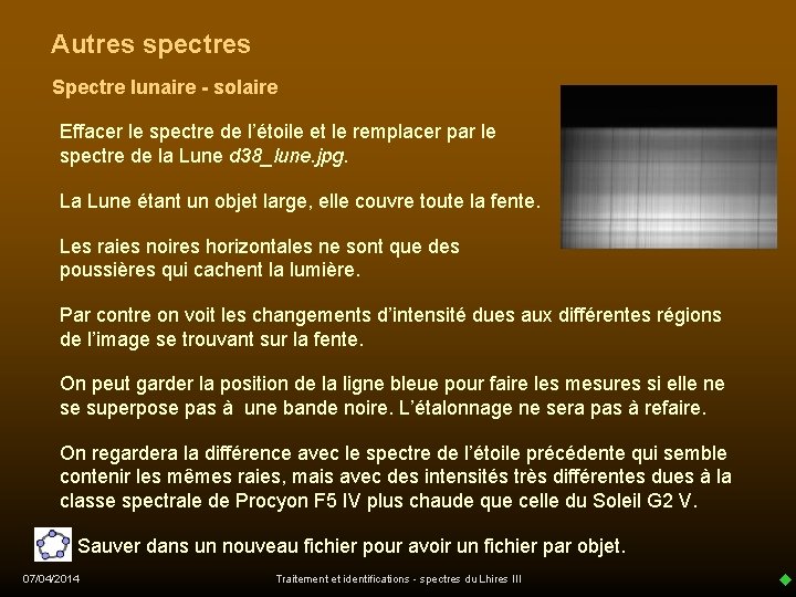 Autres spectres Spectre lunaire - solaire Effacer le spectre de l’étoile et le remplacer