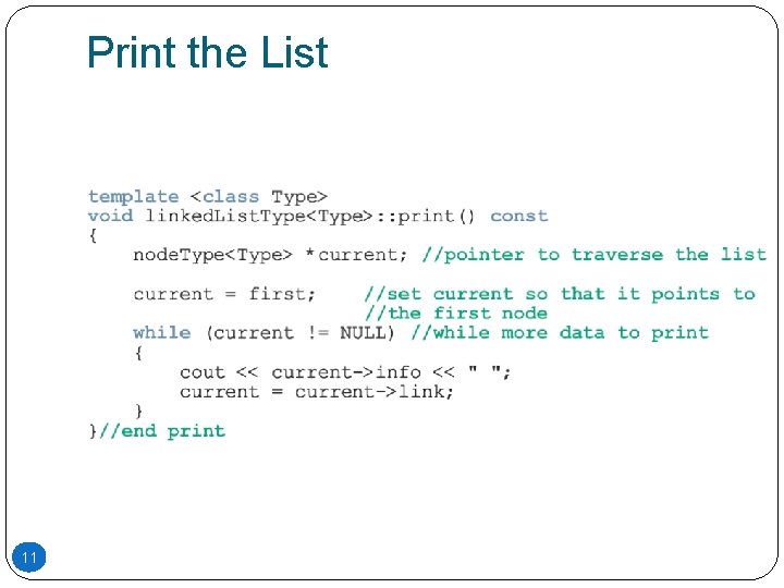 Print the List 11 Print the List 11