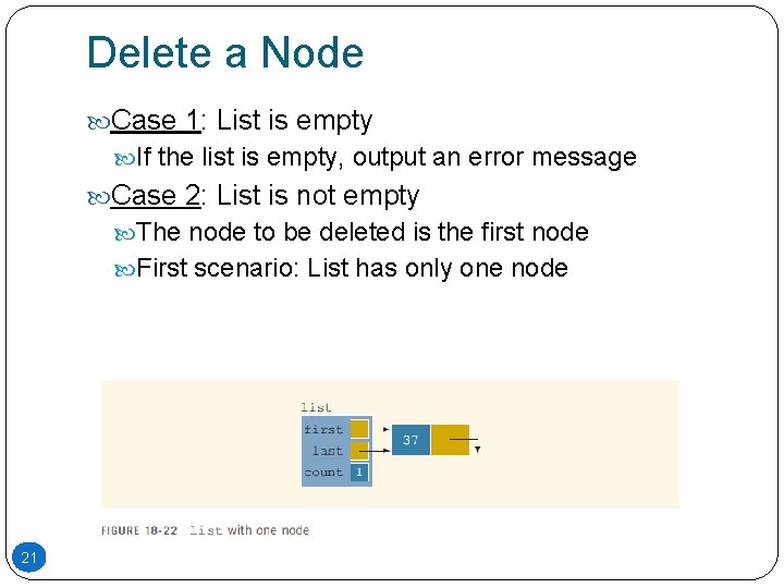 Delete a Node Case 1: List is empty If the list is empty, output Delete a Node Case 1: List is empty If the list is empty, output