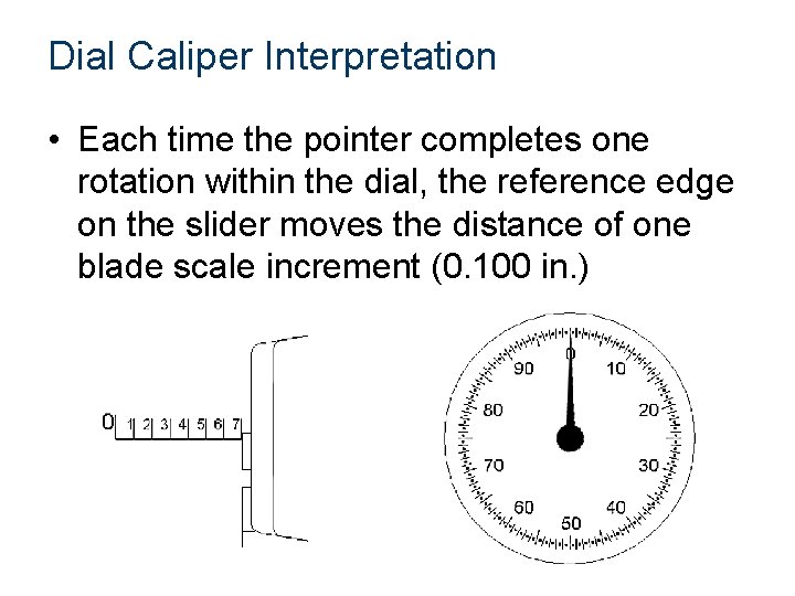 Dial Caliper Interpretation • Each time the pointer completes one rotation within the dial,