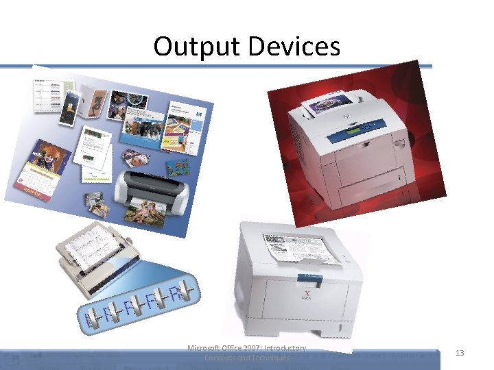 Output Devices Microsoft Office 2007: Introductory Concepts and Techniques 13 Output Devices Microsoft Office 2007: Introductory Concepts and Techniques 13