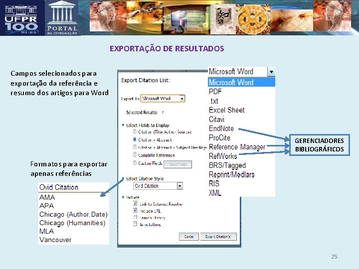 EXPORTAÇÃO DE RESULTADOS Campos selecionados para exportação da referência e resumo dos artigos para