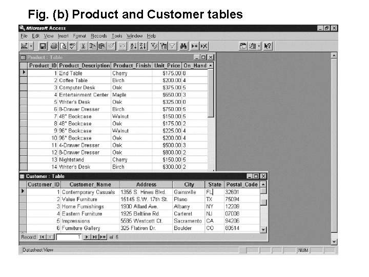 Fig. (b) Product and Customer tables 