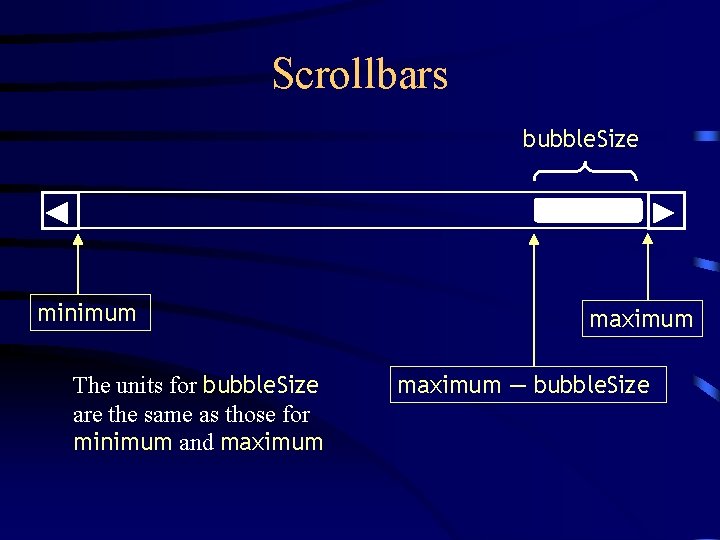 Scrollbars bubble. Size minimum The units for bubble. Size are the same as those