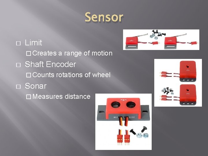 Sensor � Limit � Creates � Shaft Encoder � Counts � a range of Sensor � Limit � Creates � Shaft Encoder � Counts � a range of