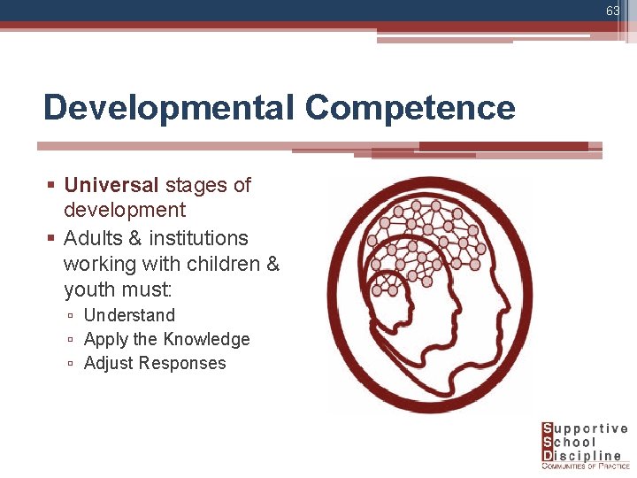 63 Developmental Competence § Universal stages of development § Adults & institutions working with