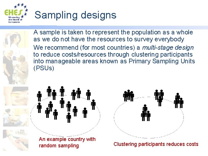 Sampling designs A sample is taken to represent the population as a whole as