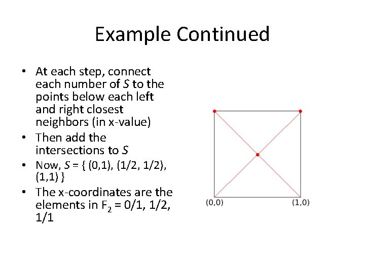 Example Continued • At each step, connect each number of S to the points