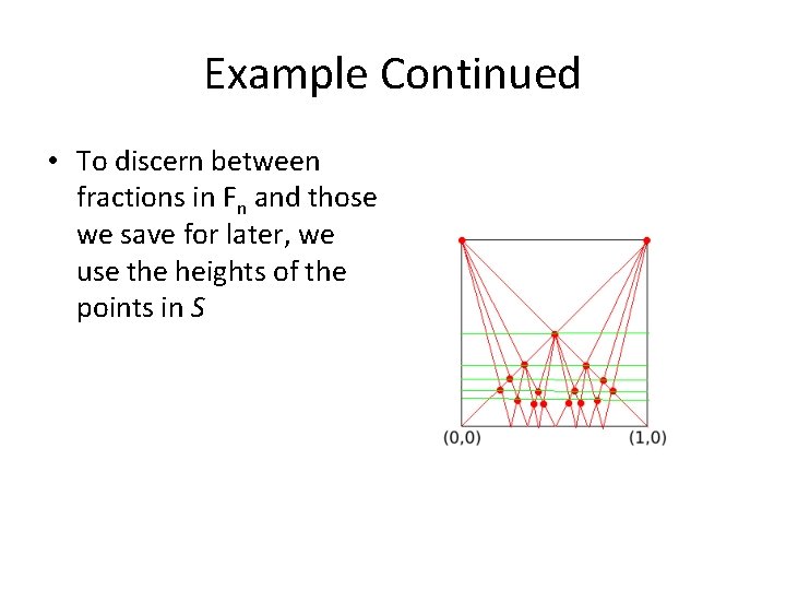 Example Continued • To discern between fractions in Fn and those we save for