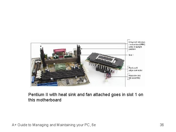 Pentium II with heat sink and fan attached goes in slot 1 on this