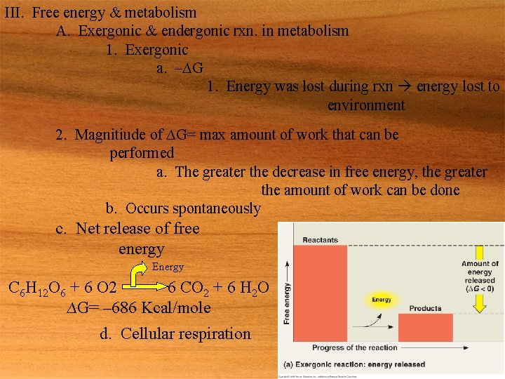 III. Free energy & metabolism A. Exergonic & endergonic rxn. in metabolism 1. Exergonic