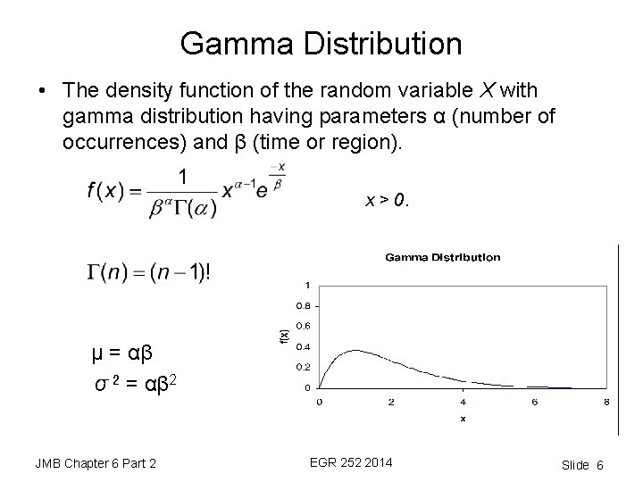 Gamma Distribution • The density function of the random variable X with gamma distribution