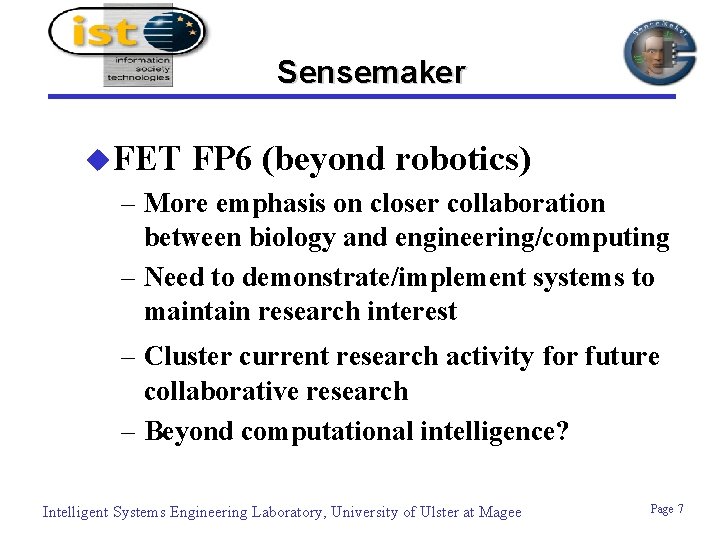 Sensemaker u. FET FP 6 (beyond robotics) – More emphasis on closer collaboration between