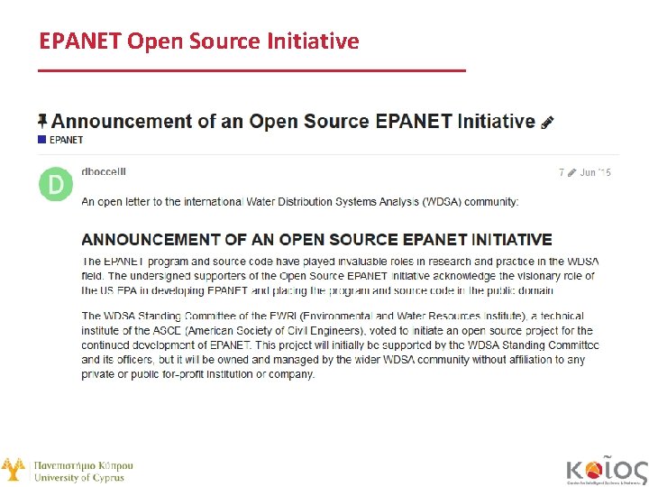 EPANET Open Source Initiative 