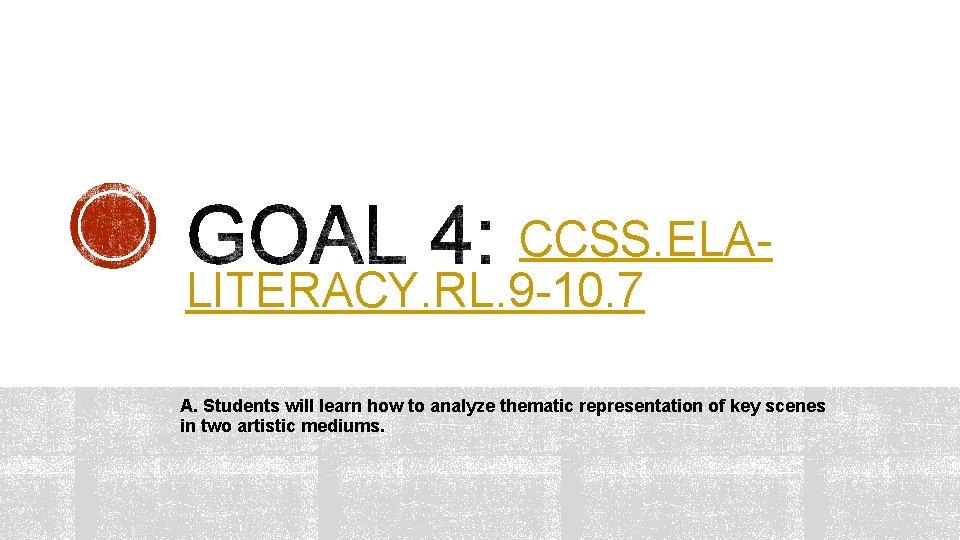 CCSS. ELALITERACY. RL. 9 -10. 7 A. Students will learn how to analyze thematic