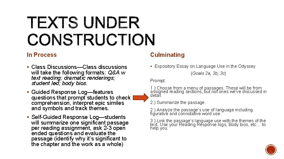 In Process Culminating § Class Discussions—Class discussions § Expository Essay on Language Use in